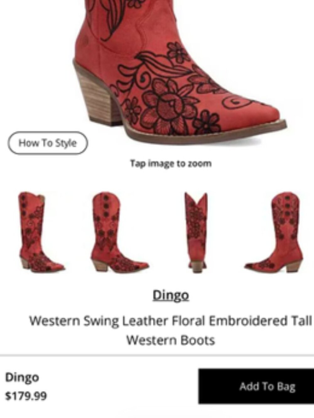 BEAUTIFUL, NEW Dingo Swing Leather Floral Embroidered Tall Western Boots-Size 7 - Picture 9 of 9